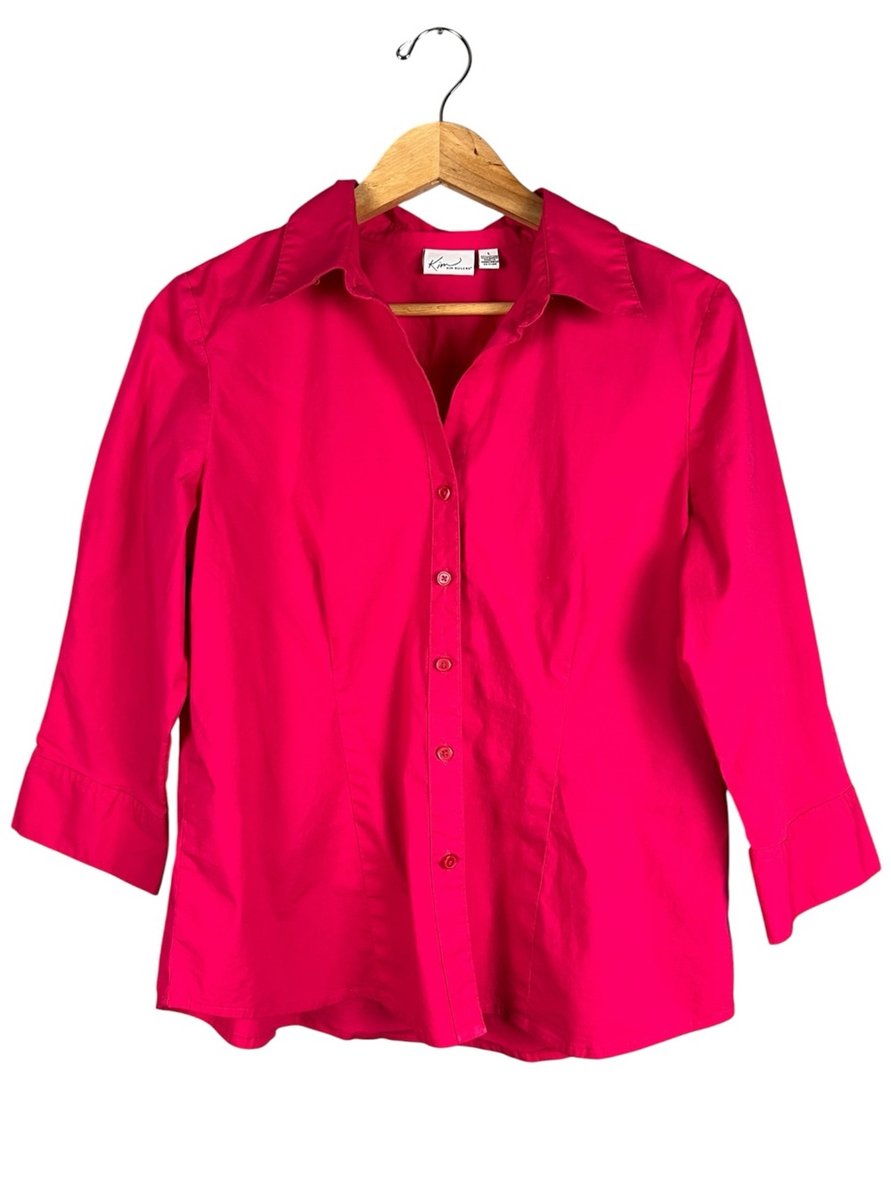 Solid Pink Button Blouse Size L